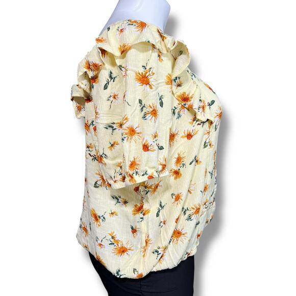 Maurices Womens Blouse Shirt Top Bubble Hem Ruffle Floral Yellow Orange 2X - Picture 2 of 8